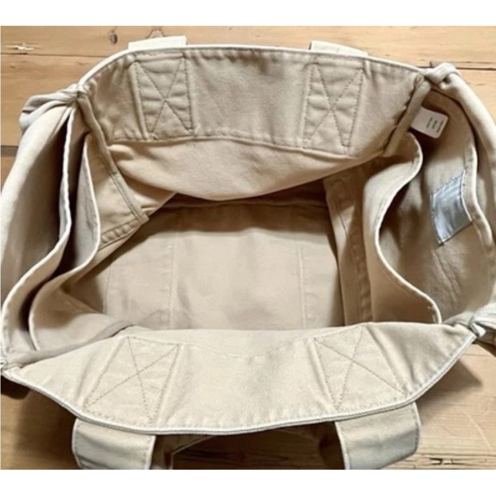 Vintage J.CREW Cotton Canvas Tote Bag - Tan Khaki Large Snap Thick - Picture 4 of 15